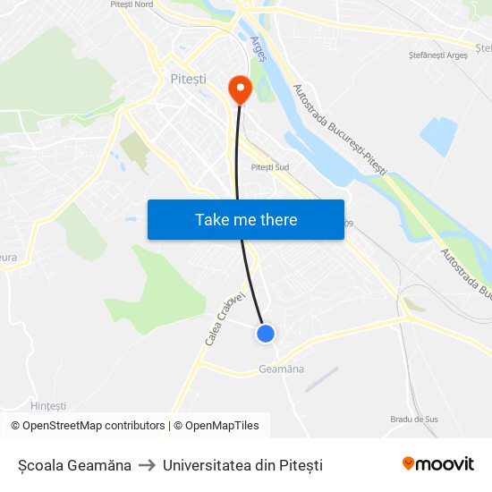 Școala Geamăna to Universitatea din Pitești map