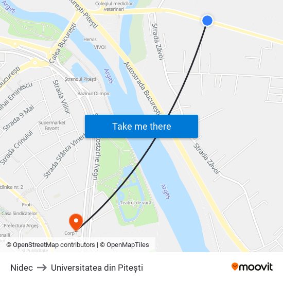 Nidec to Universitatea din Pitești map