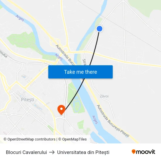 Blocuri Cavalerului to Universitatea din Pitești map
