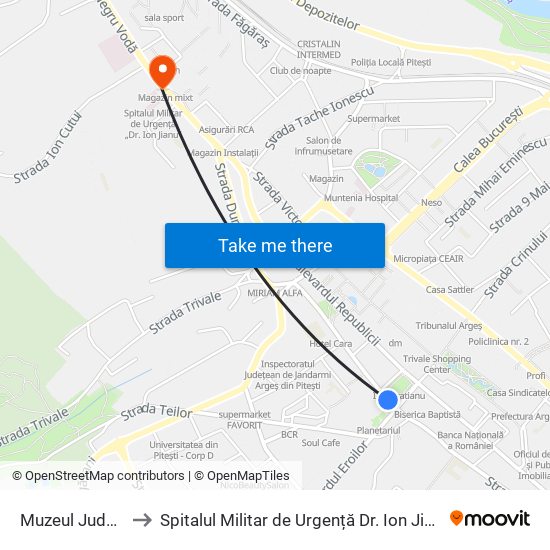 Muzeul Județean to Spitalul Militar de Urgență Dr. Ion Jianu Pitești map