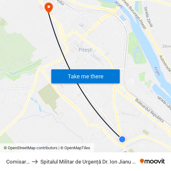 Comisariat to Spitalul Militar de Urgență Dr. Ion Jianu Pitești map