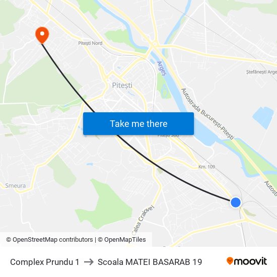 Complex Prundu 1 to Scoala MATEI BASARAB 19 map