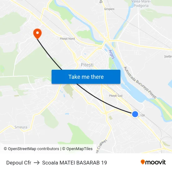 Depoul Cfr to Scoala MATEI BASARAB 19 map