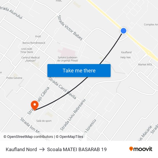 Kaufland Nord to Scoala MATEI BASARAB 19 map