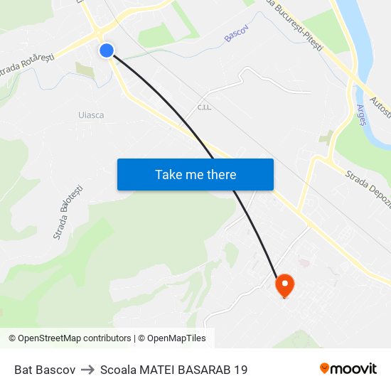 Bat Bascov to Scoala MATEI BASARAB 19 map