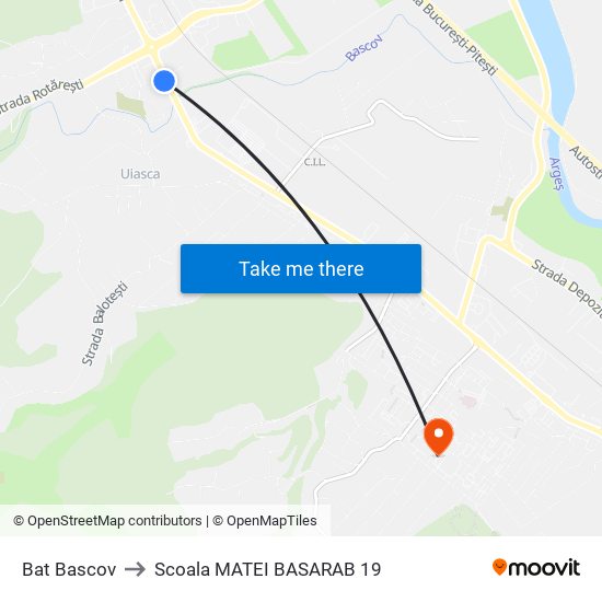 Bat Bascov to Scoala MATEI BASARAB 19 map