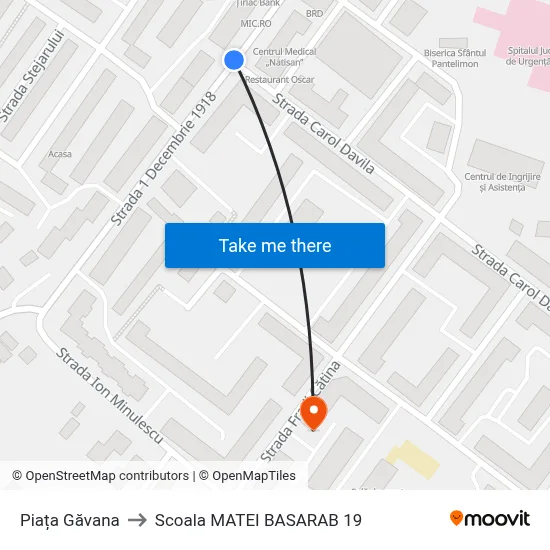 Piața Găvana to Scoala MATEI BASARAB 19 map