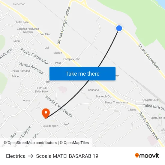 Electrica to Scoala MATEI BASARAB 19 map