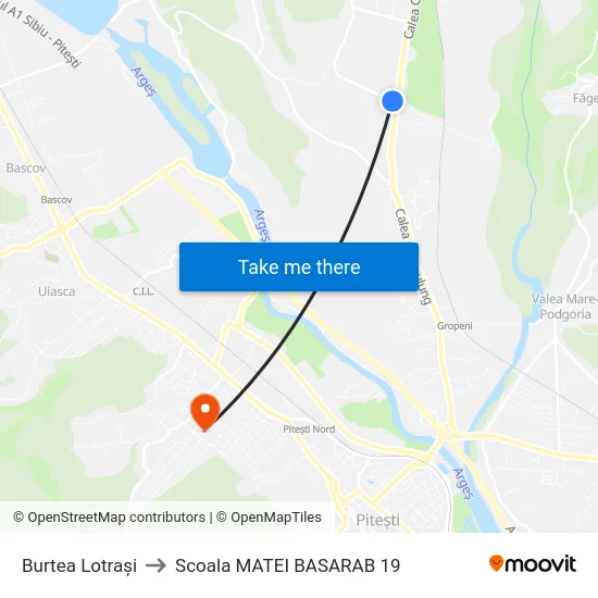Burtea Lotrași to Scoala MATEI BASARAB 19 map