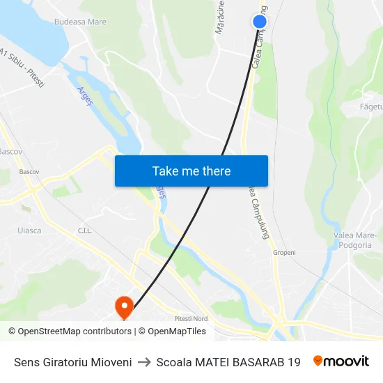 Sens Giratoriu Mioveni to Scoala MATEI BASARAB 19 map