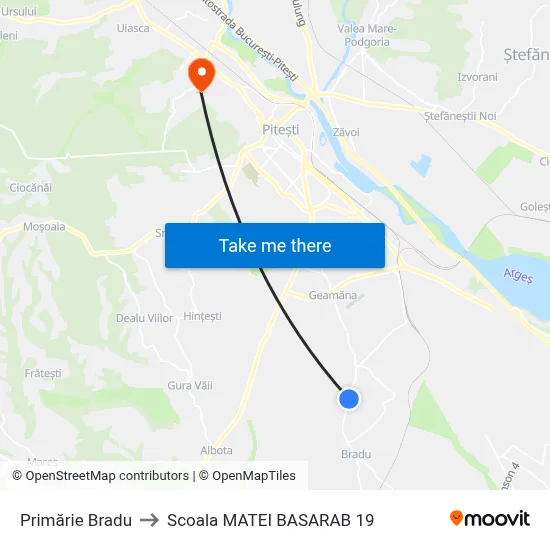 Primărie Bradu to Scoala MATEI BASARAB 19 map