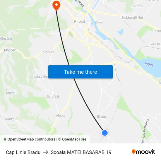 Cap Linie Bradu to Scoala MATEI BASARAB 19 map
