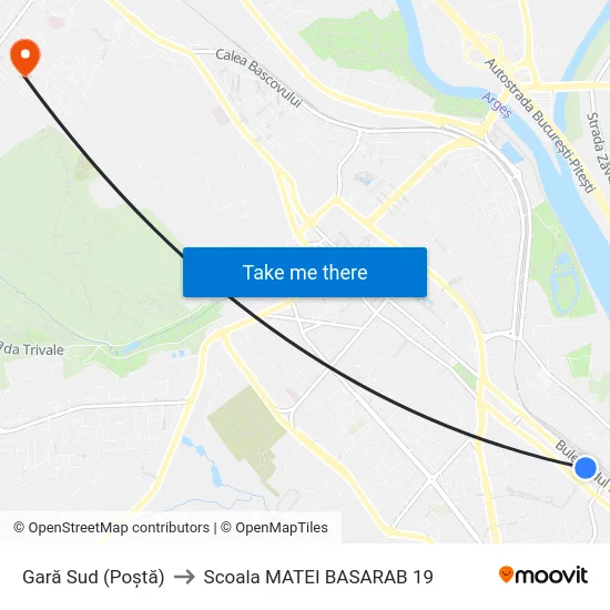 Gară Sud (Poștă) to Scoala MATEI BASARAB 19 map