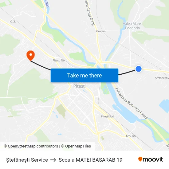 Ștefănești Service to Scoala MATEI BASARAB 19 map