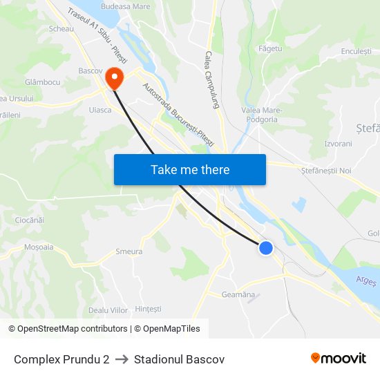 Complex Prundu 2 to Stadionul Bascov map