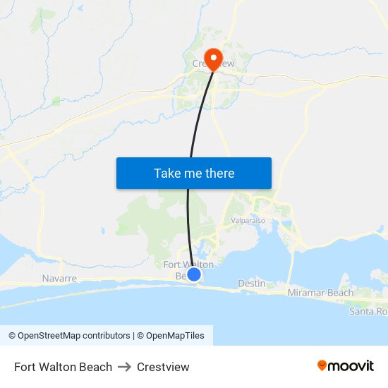 Fort Walton Beach to Crestview map