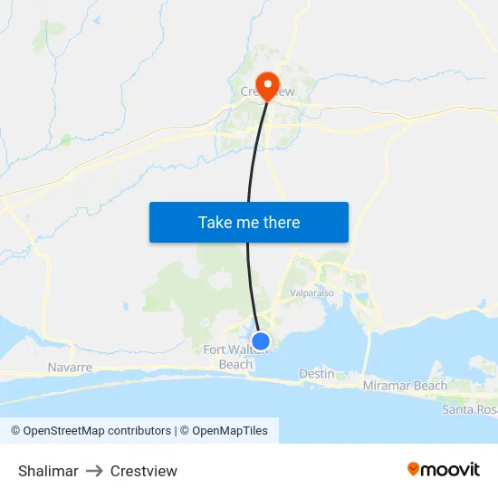 Shalimar to Crestview map