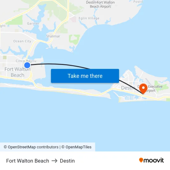 Fort Walton Beach to Destin map