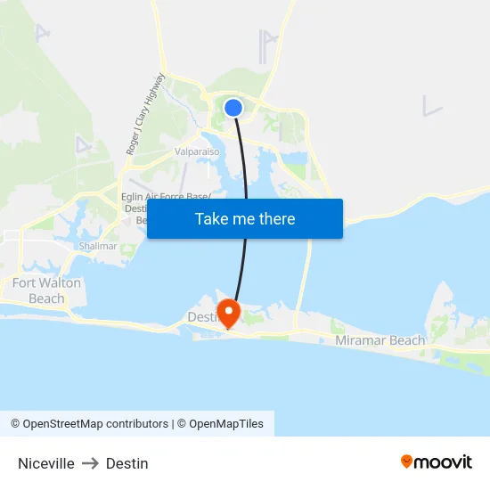 Niceville to Destin map