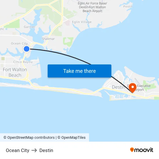 Ocean City to Destin map