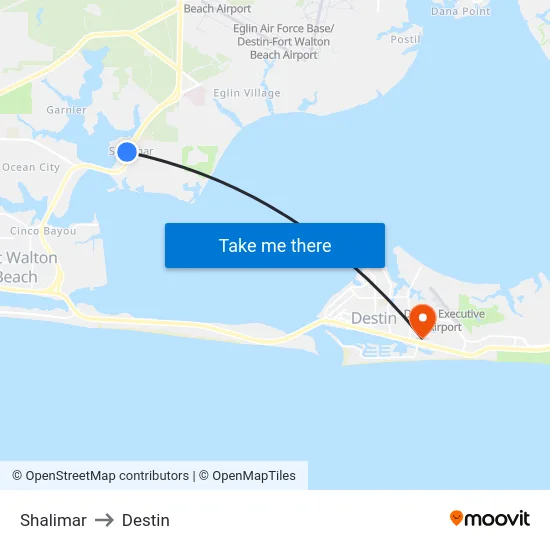 Shalimar to Destin map