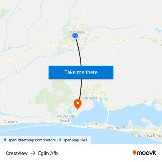 Crestview to Eglin Afb map