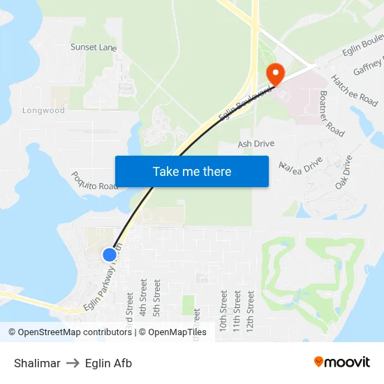 Shalimar to Eglin Afb map