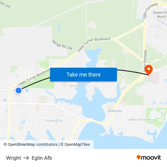 Wright to Eglin Afb map