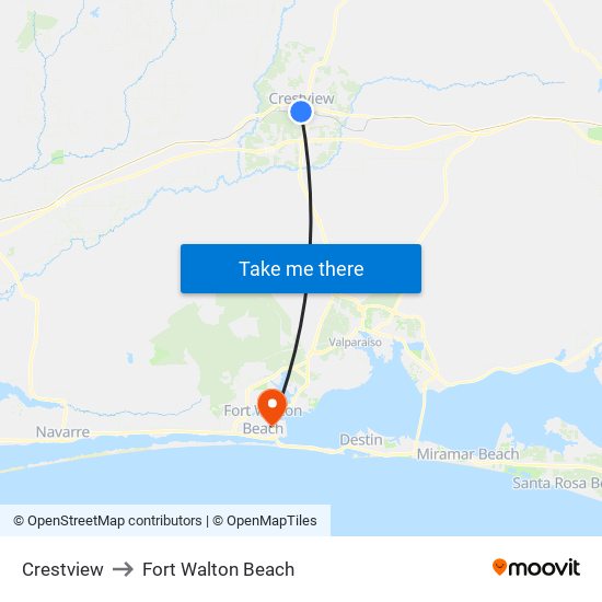 Crestview to Fort Walton Beach map