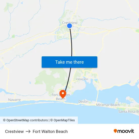 Crestview to Fort Walton Beach map