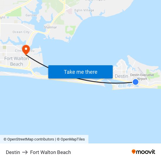 Destin to Fort Walton Beach map