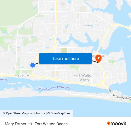 Mary Esther to Fort Walton Beach map