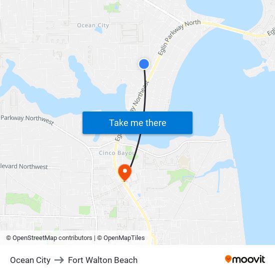 Ocean City to Fort Walton Beach map