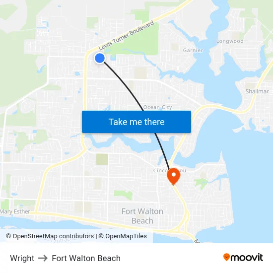 Wright to Fort Walton Beach map