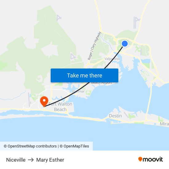 Niceville to Mary Esther map