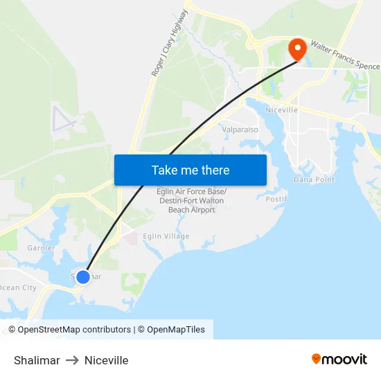 Shalimar to Niceville map