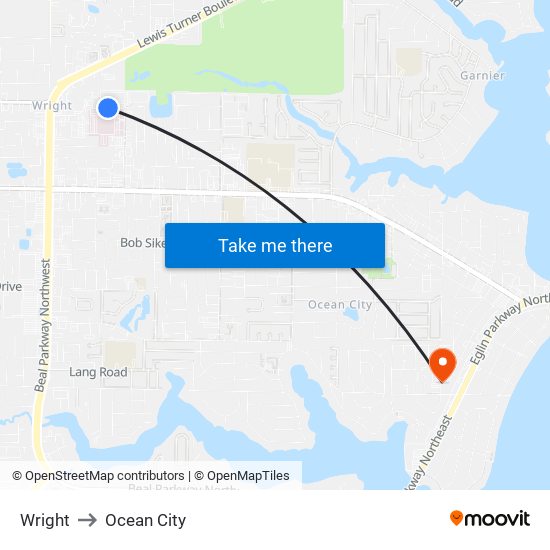 Wright to Ocean City map