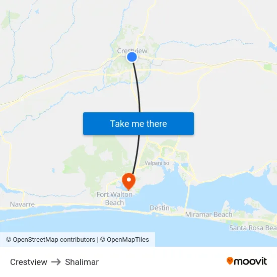 Crestview to Shalimar map