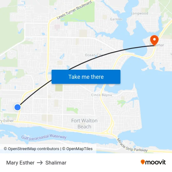 Mary Esther to Shalimar map