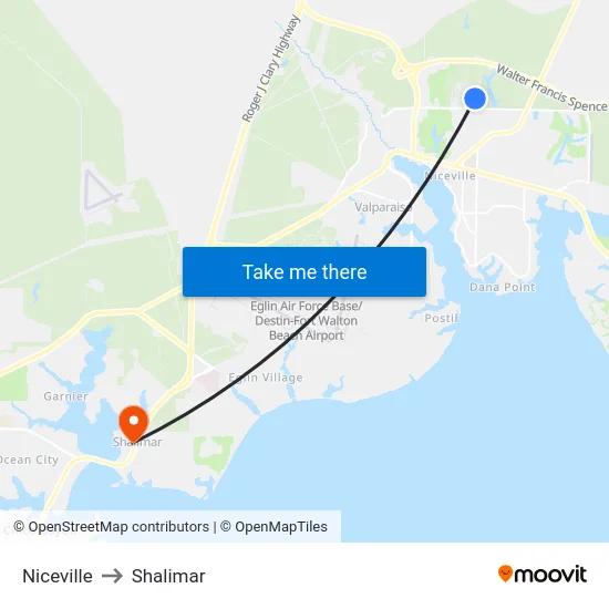 Niceville to Shalimar map