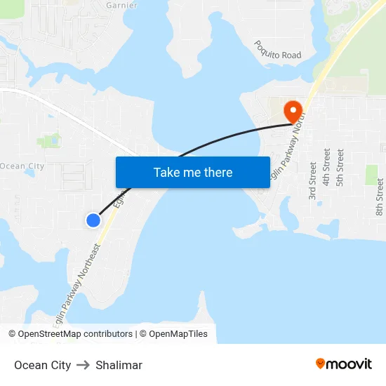 Ocean City to Shalimar map