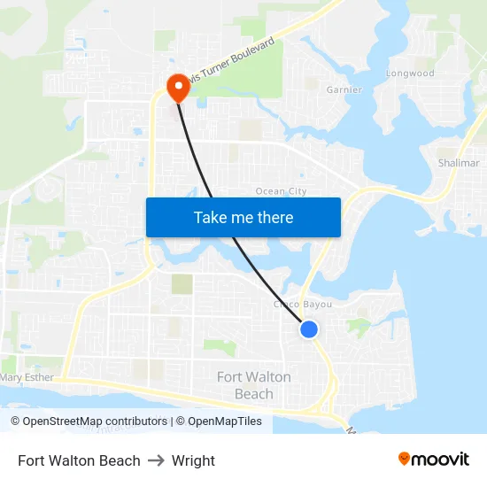 Fort Walton Beach to Wright map