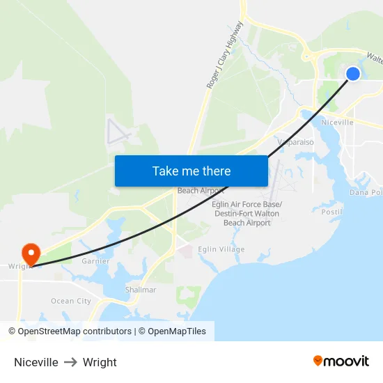 Niceville to Wright map