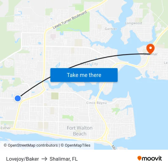 Lovejoy/Baker to Shalimar, FL map