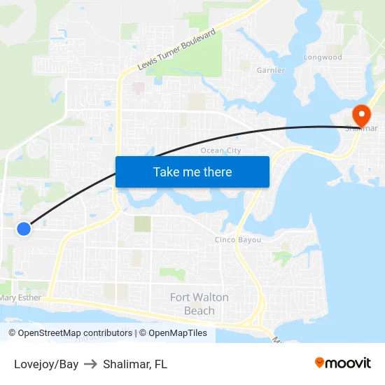 Lovejoy/Bay to Shalimar, FL map