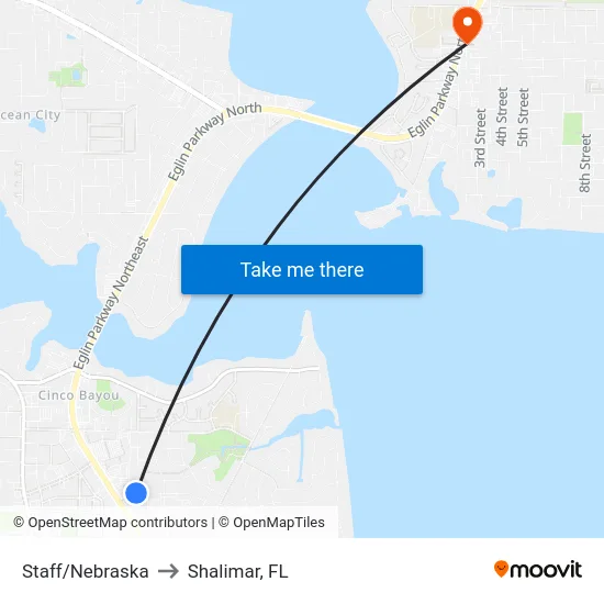 Staff/Nebraska to Shalimar, FL map