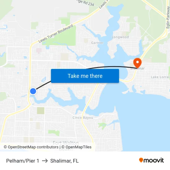 Pelham/Pier 1 to Shalimar, FL map