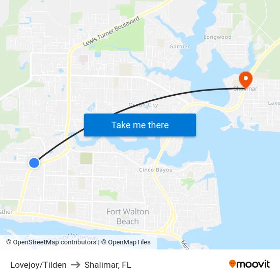 Lovejoy/Tilden to Shalimar, FL map