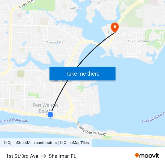 1st St/3rd Ave to Shalimar, FL map