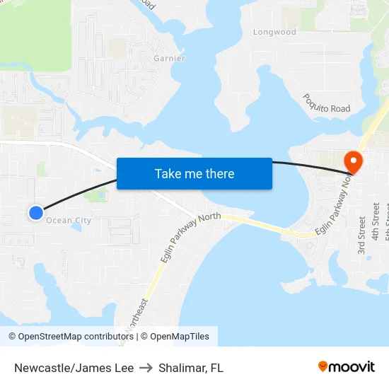 Newcastle/James Lee to Shalimar, FL map